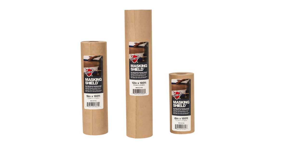 Photo on white background of 3 Masking Shield rolls of different sizes.