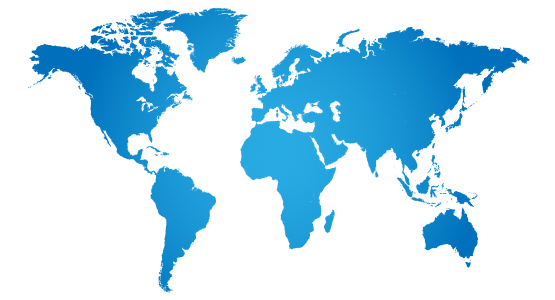 A blue world map.