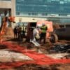 Large scale construction site with flex tread pathways